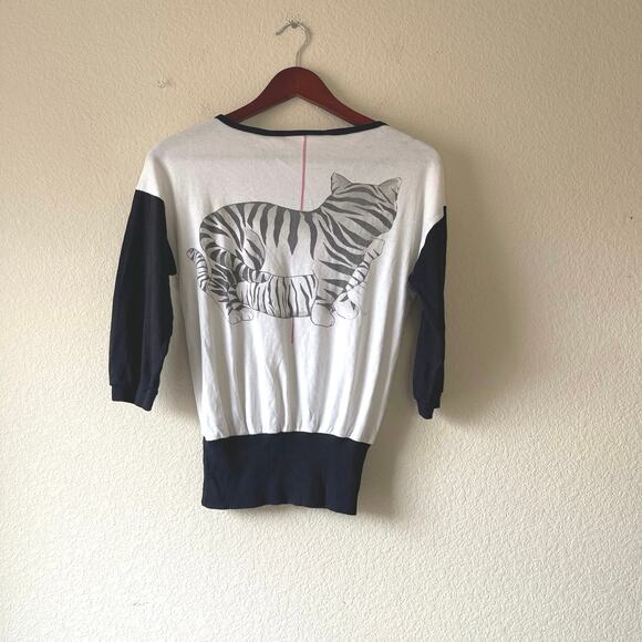 Vintage cat print front and back dolman style blouse size xs - Picture 2 of 6